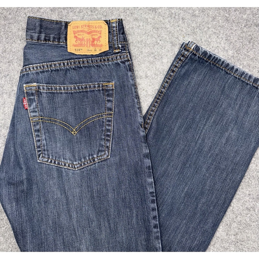 Levis 514 Straight Leg Jeans Boys Size 16 Reg 28x28 Dark Blue Denim Streetwear
